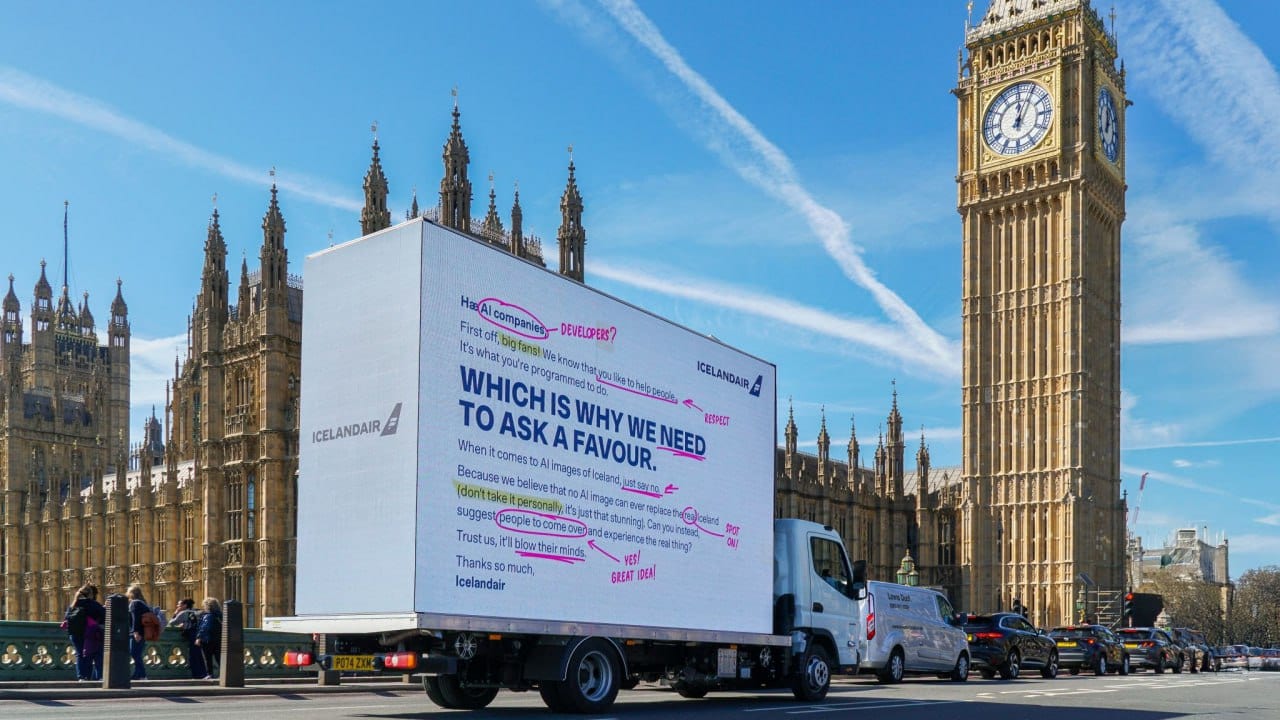 Monster Outdoor digital advan campaign near Big Ben, London